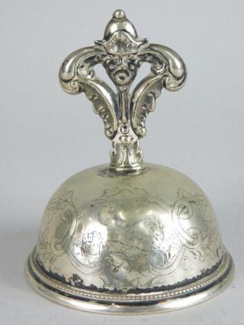 A late 19thC Continental white metal hand bell