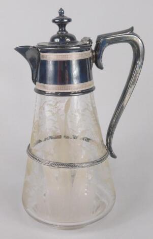 A late 19th/early 20thC engraved glass claret jug