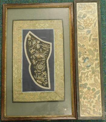 An oriental framed and embroidered silk panel