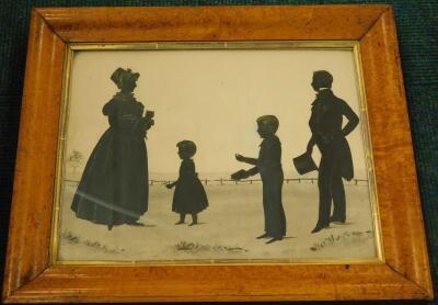 19thC School. Silhouette painting of a gentleman and lady