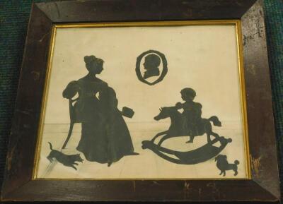 19thC School. Silhouette painting of a lady seated