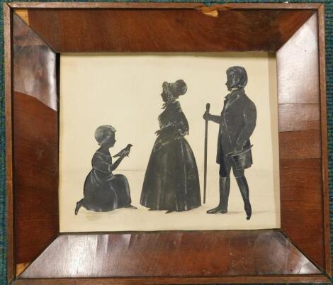 19thC School. Silhouette of a gentleman with a staff