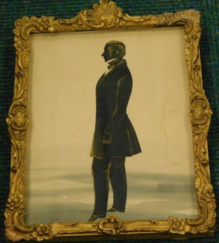 19thC School. Silhouette portrait of a gentleman standing