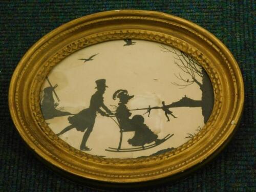 19thC School. Silhouette of a figure skating