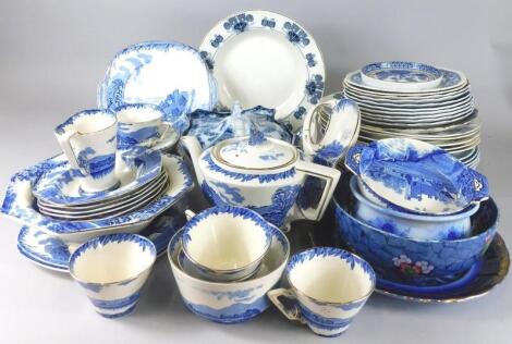 Various items of Burleigh Beautiful Britain blue and white printed pottery