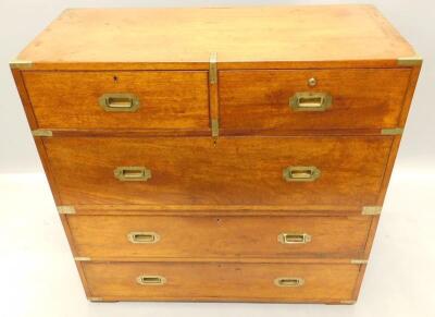 A 19thC teak and brass bound campaign chest