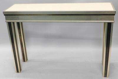 An unusual 1960s/70s melamine and bronzed effect console table