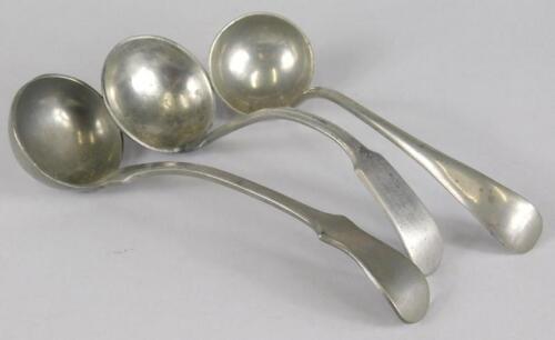 Three 19thC pewter ladles