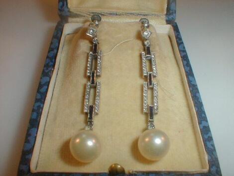 A pair of Art Deco style drop earrings in white metal stamped 925