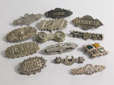 Various silver bar brooches