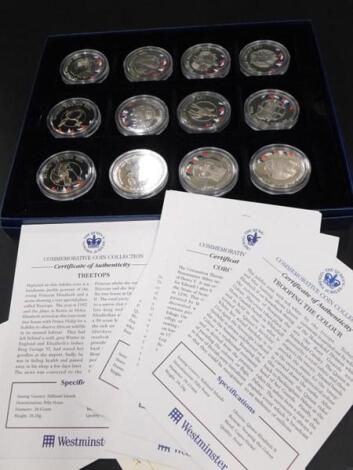 A collection of copper and nickel commemorative coins