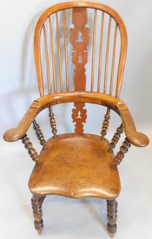 A 19thC ash and elm Windsor armchair