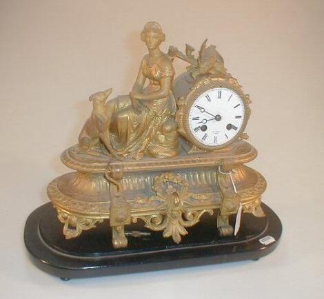 A late 19thC French gilt metal mantel clock