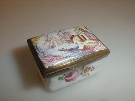 A 19thC French enamelled and gilt metal box of rectangular form