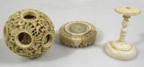 A mid 19thC Cantonese carved ivory puzzle ball