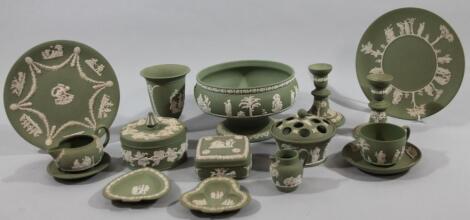 Various Wedgwood green Jasperware