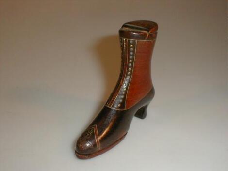 Victorian inlaid mahogany 'lady's boot' double snuff box