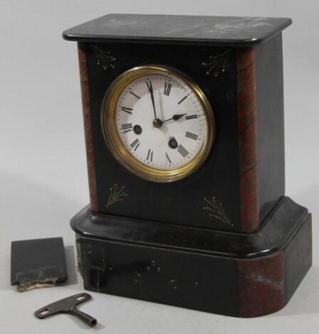 A late Victorian slate and marble mantel clock