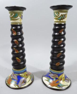 A pair of 20thC Plazuid Gouda Dutch candlesticks