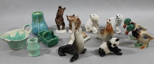 Various 20thC USSR and Russia pottery animal figures