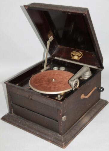 A mid 20thC oak stained Columbia Grafonola table top gramophone