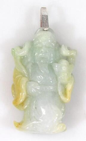 A Chinese jade bi-coloured figure of standing hotei