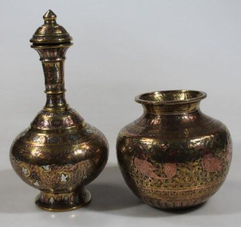 A late 19thC bi-colour brass vase