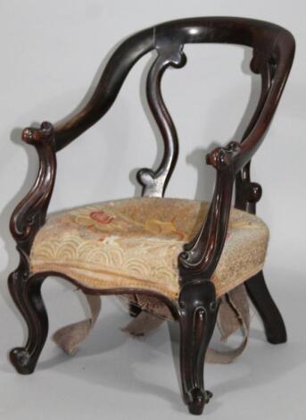 A late 19thC rosewood stained child's or apprentice piece chair