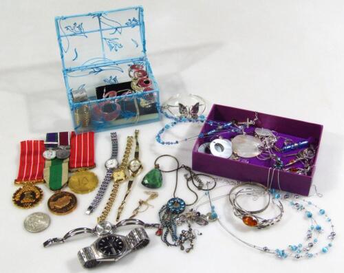 A quantity of modern costume jewellery and medals