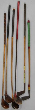 Various early 20thC hickory shafted golf clubs