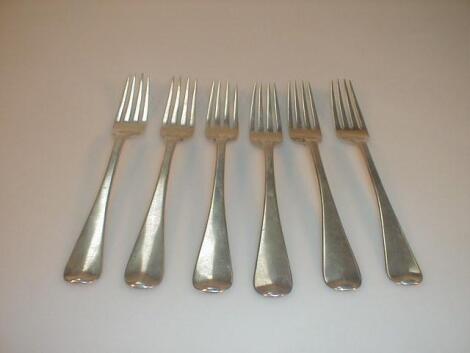 A set of six George IV silver old English table forks