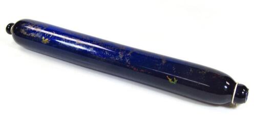 A 19thC Bristol blue Forget Me Not glass rolling pin