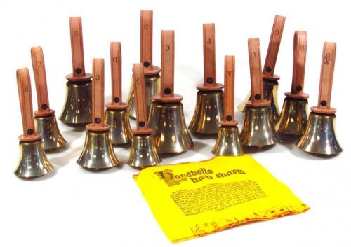 An as new set of fourteen modern White Chapel Bell Foundry hand bells