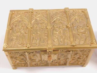 Two Gothic style brass jewellery caskets - 2