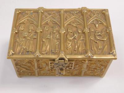 Two Gothic style brass jewellery caskets - 4
