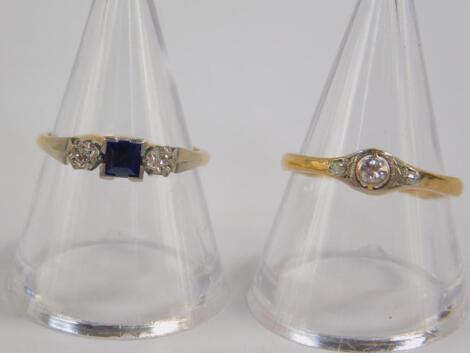 A sapphire and diamond three stone ring