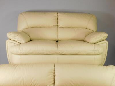 A cream leather three seater sofa and a two seater sofa - 2