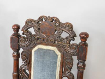 A pair of Victorian Carolean style oak high back hall chairs - 2