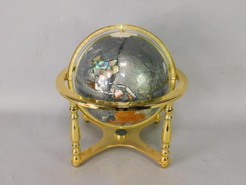 A hardstone inlaid terrestrial globe