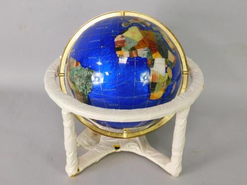 A hardstone inlaid terrestrial globe