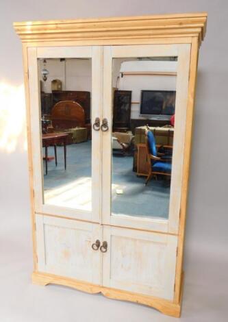 A pine and painted pine double compactum wardrobe