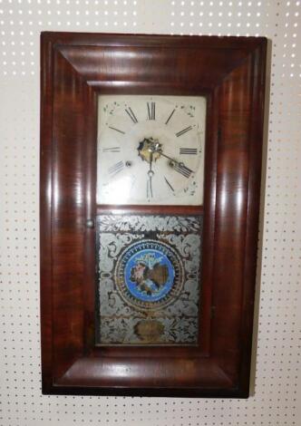 An American late 19thC rectangular walnut cased shelf clock