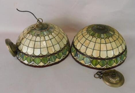 A pair of Tiffany style glass ceiling lights