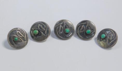 A set of five Liberty & Co Cymric silver and turquoise buttons