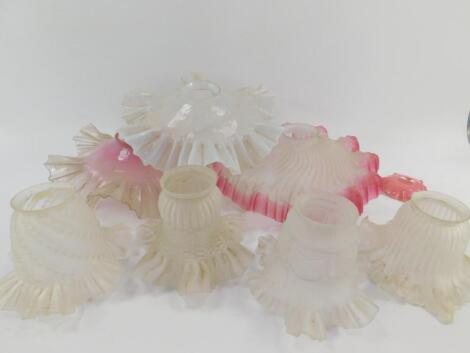 Three French early 20thC frosted or opaline glass lamp shades