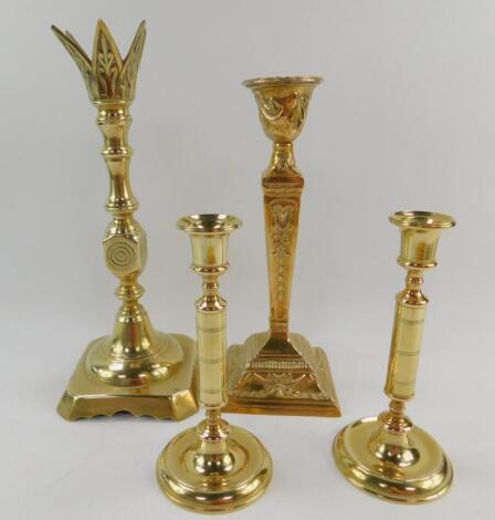 An Adam style early 20thC brass candlestick