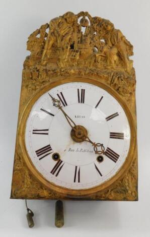 A French Comtoise cast iron and tin wall clock