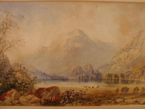 Cornelius Pearson (1810-1891). Landscape watercolour with mountains