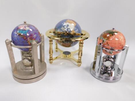 Two revolving hardstone terrestrial globes