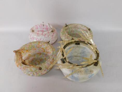 Four late 20thC mottled glass ceiling lights